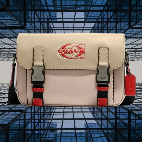 Coach Stamp Colorblock Track Crossbody Bag Beige Multi - Picture 1 of 16